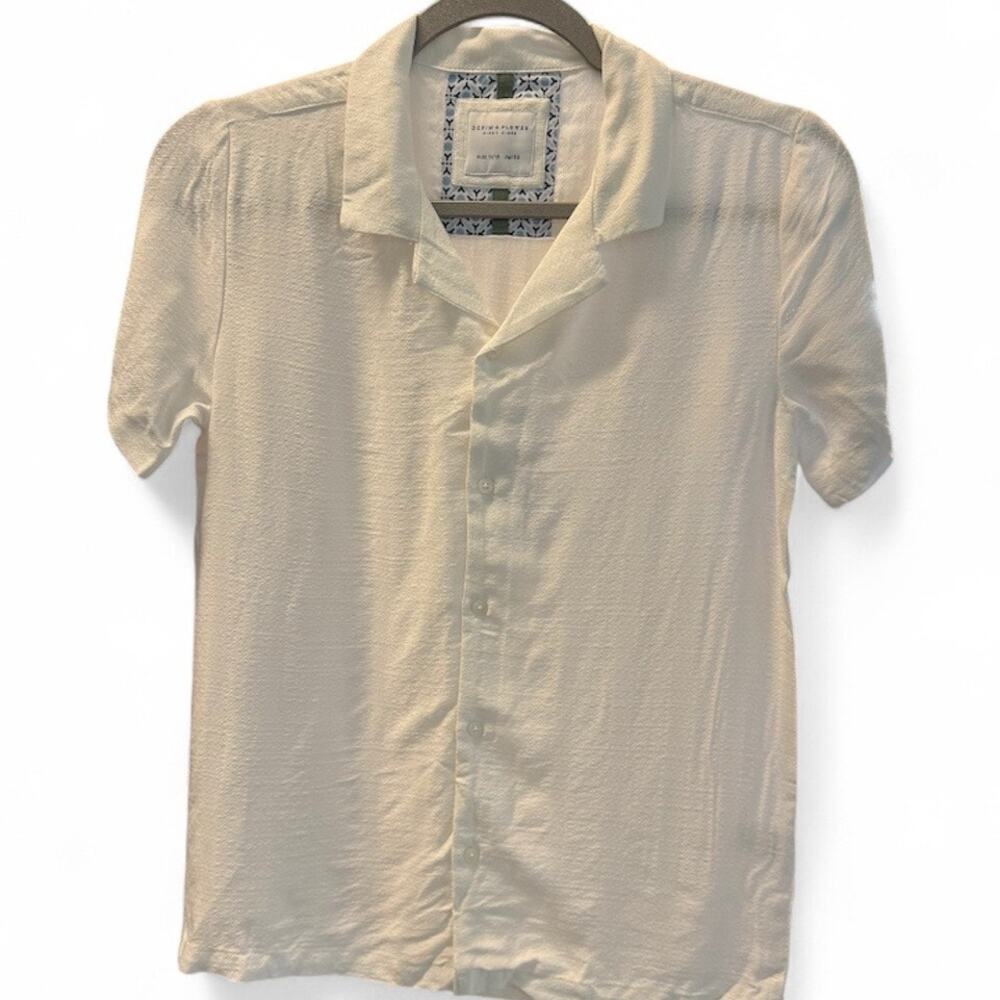 Nordstrom Boys White Button-Up Shirt Size 11 12 Woven Pattern Coastal Vacation